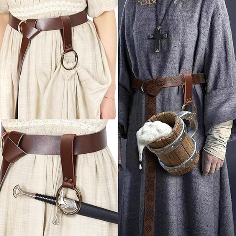 KOTORA Renaissance Belt Pouch Coin Purse Skirt Hike Set Medieval Festival Costume Halloween Accessories Casual Fanny Pack Waist Bag (3Bottle-Brown) - Image 3